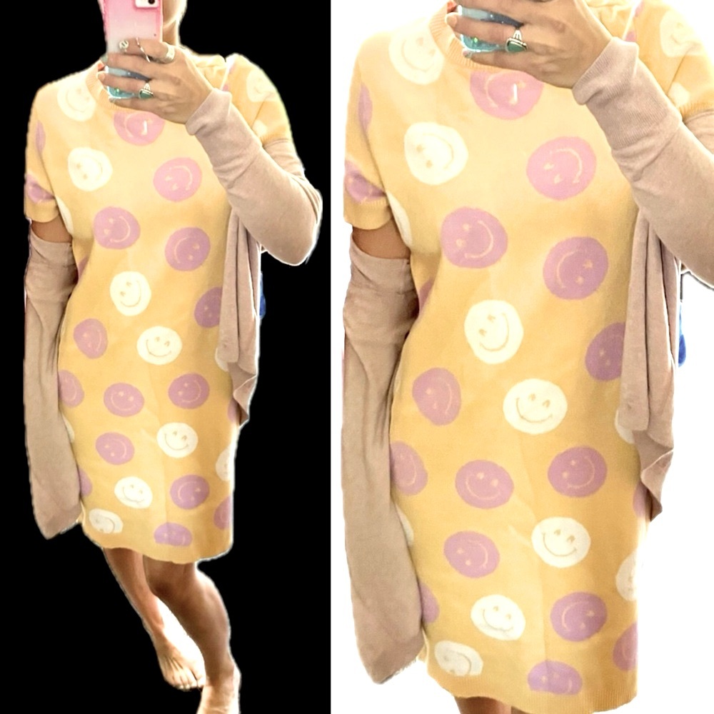 21 Pastel Happy Face Sweater Dress - Picture 1 of 6
